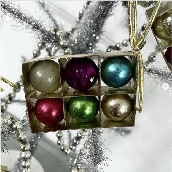 Vintage Miniature Box Glass Balls Ornament Paper Japan Tag SET 6 FLAWS - Picture 4 of 10